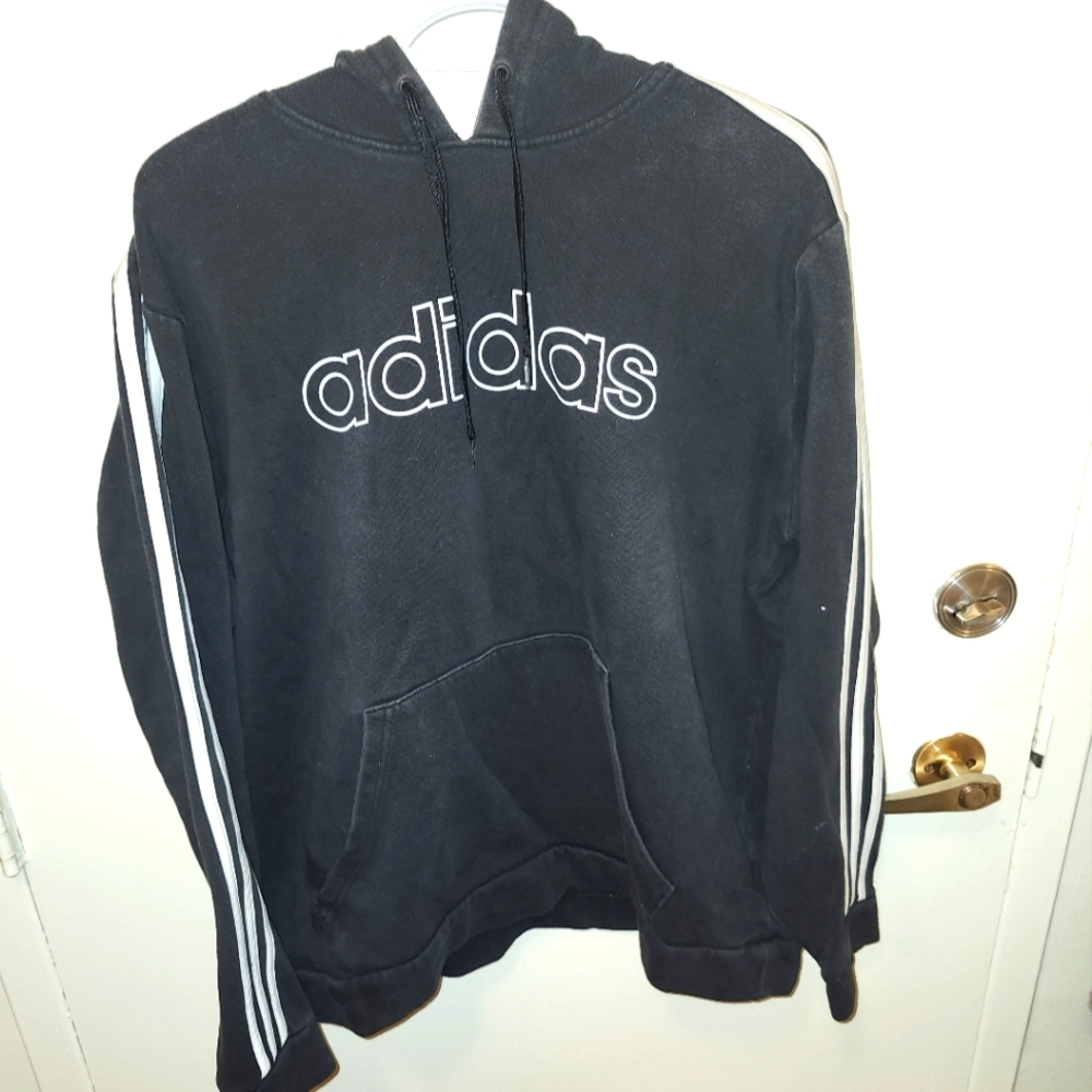 ADIDAS Classic Hoodie, Black and White, Size L, Preloved, but Great Condition
